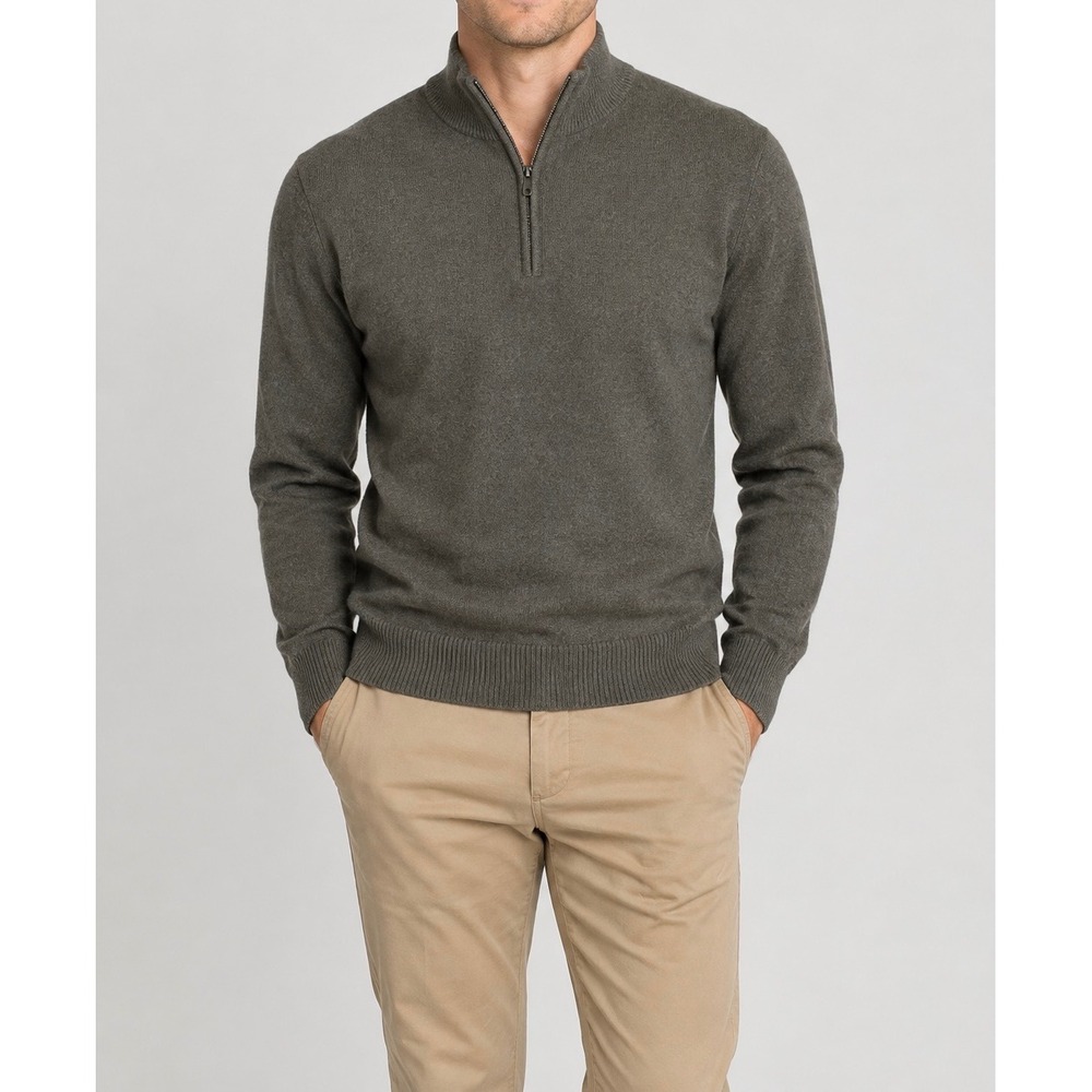 The Commons Sweater Mens M Green Cashmere Quarter Zip Mock Neck MGS10419 Knit